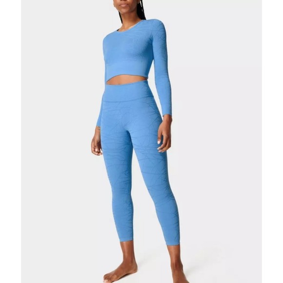 NWT Sweaty Betty Motion Jacquard 7/8 Workout Yoga Leggings Regatta Blue Large